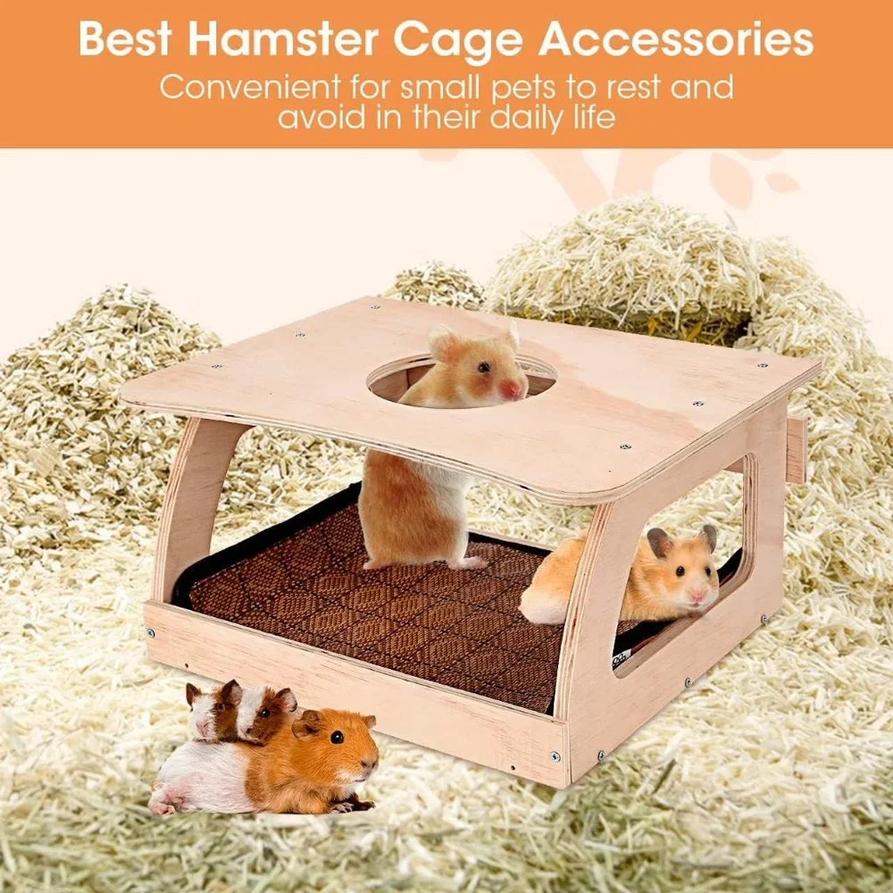 Haldane Guinea Pig Hideout - Wooden Small Animal Hideout with Mat & Ladder, Vent